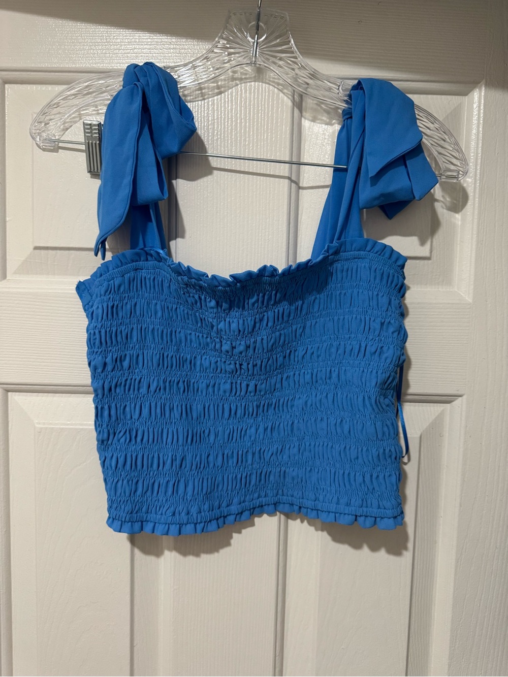 Altar'd State Royal Blue Smocked Tie-Shoulder Crop Top
